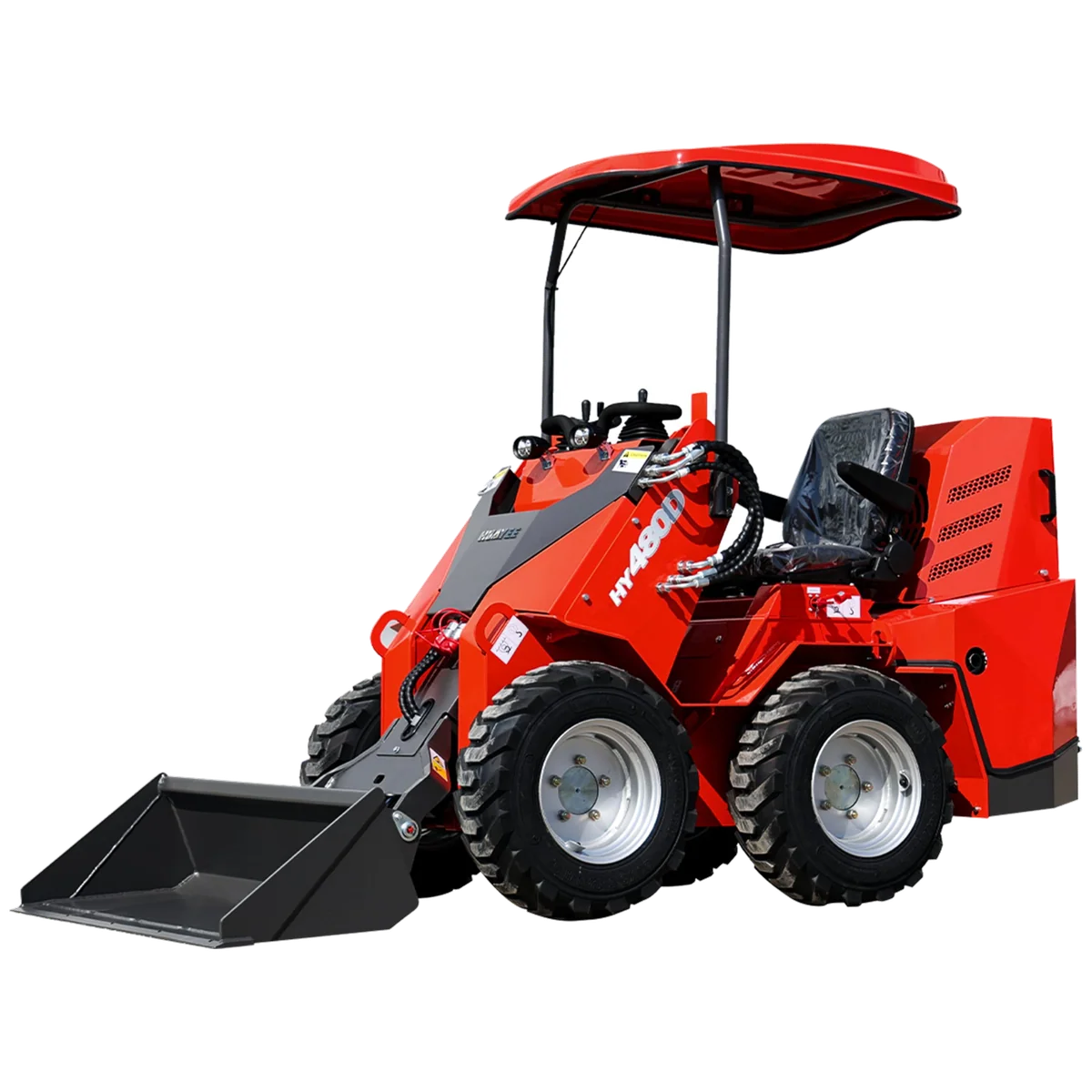 HUAYEE HY480D Mini Skid Steer Loader – 23HP V-Twin HondaGX690 Gas Engine, Wheeled, Sit-Down Operation, Triple-Pump Triple-Valve System – Includes Bucket – Delivery & Unloading Included