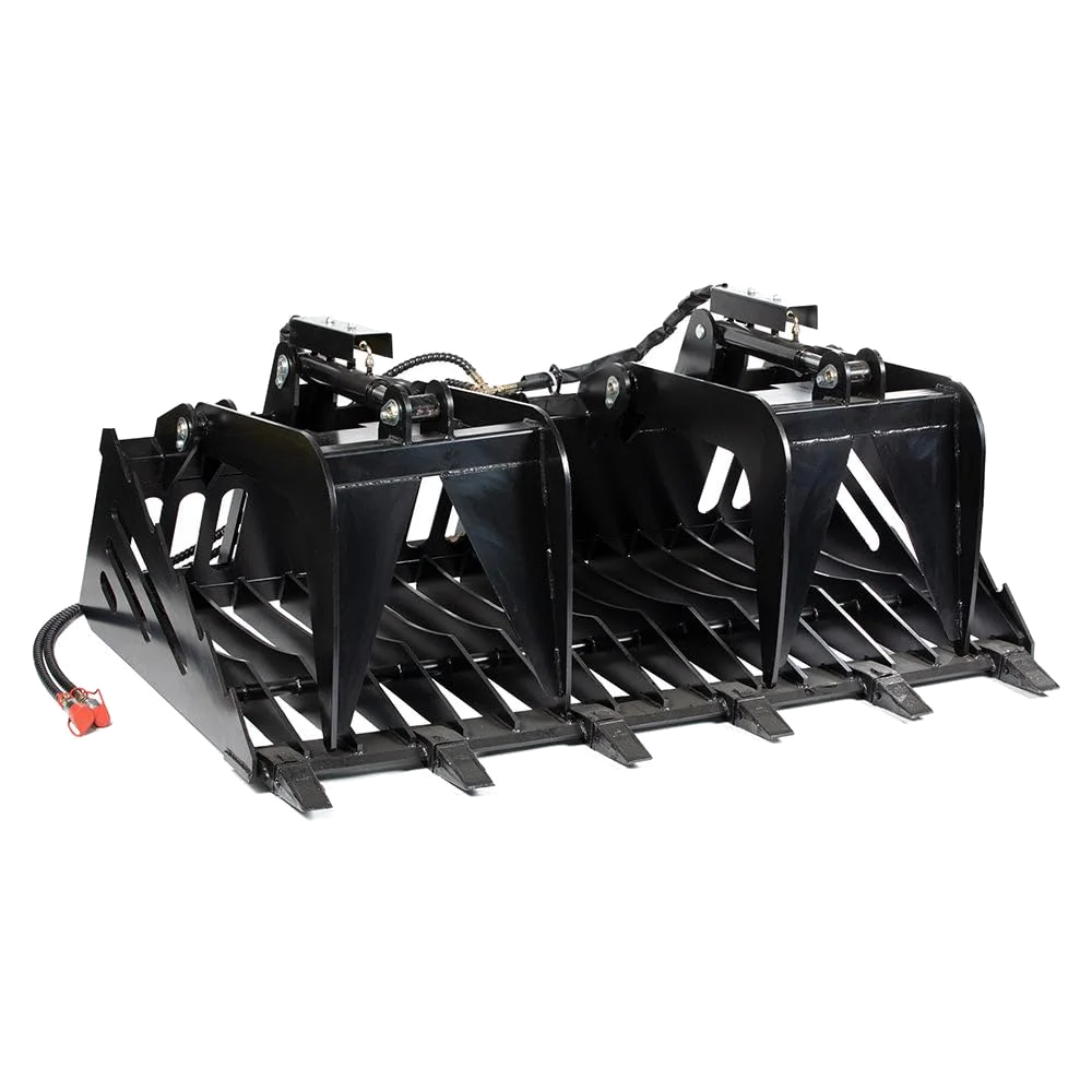 Titan Attachments 72" Skeleton Rock Grapple Rake with Teeth, Skid Steer Quick Tach Hookup, Fine Grade Tines for Sifting, Side Cutters and Cutting Edge, Hydraulically Operated, Great for Landscaping